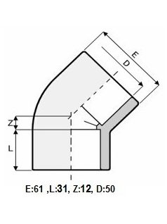 PVC Könyök 45° D50mm