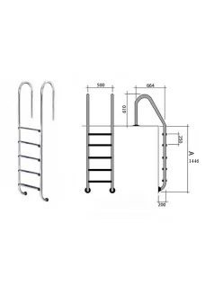    Medence létra rozsdamentes 5 fokos kis ívű AISI304 #87132056N