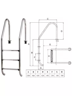  Medence létra rozsdamentes 3 fokos nagy ívű AISI304