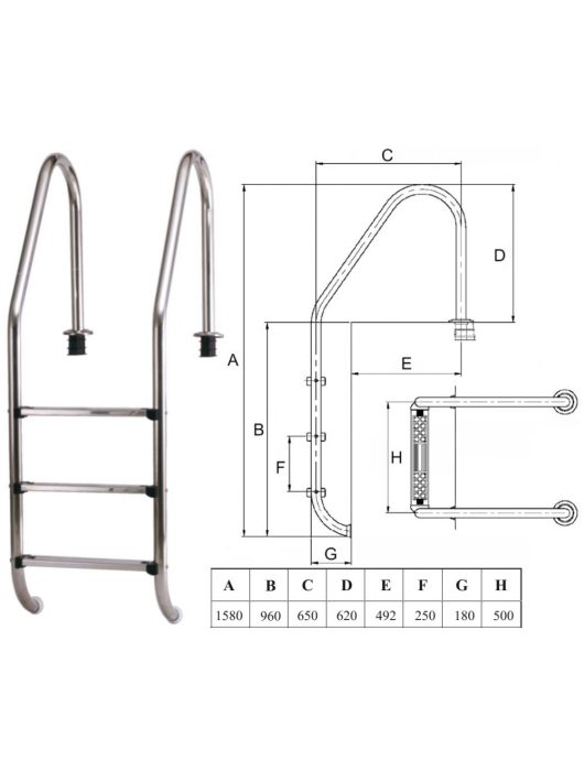  Medence létra rozsdamentes 3 fokos nagy ívű AISI304