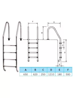  Medence létra rozsdamentes 4 fokos nagy ívű AISI316