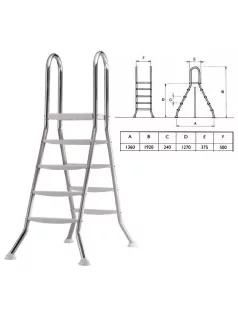   Létra rozsdamentes kétágú 4+4 fokos medenceméret 120cm 05521