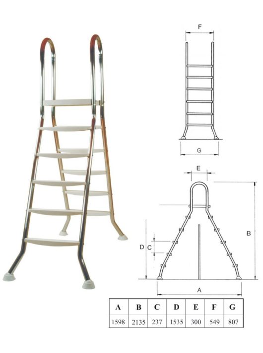 Létra rozsdamentes kétágú 5+5 fokos medenceméret 150cm