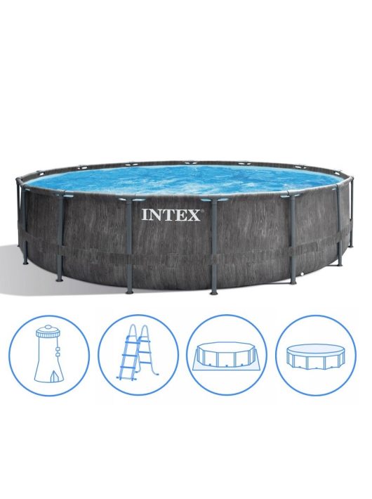 Intex medence Prism Frame Pool Premium Greywood 457x122cm 3,8m3/h papírszűrővel #26742